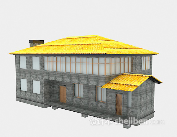 欧式风格黄色屋顶别墅3d模型下载