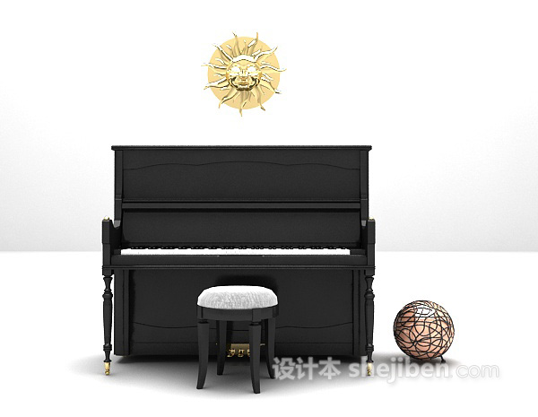 黑色钢琴模型3d下载免费
