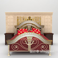 红色欧式床组合3d模型下载