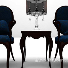 欧式蓝色桌椅组合3d模型下载