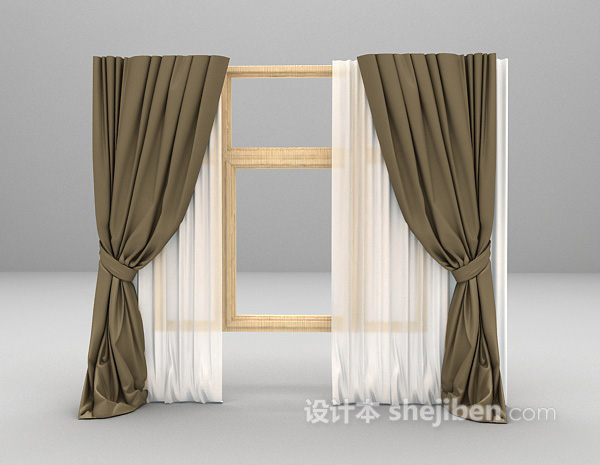 木窗窗帘3d模型下载