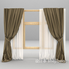 木窗窗帘3d模型下载