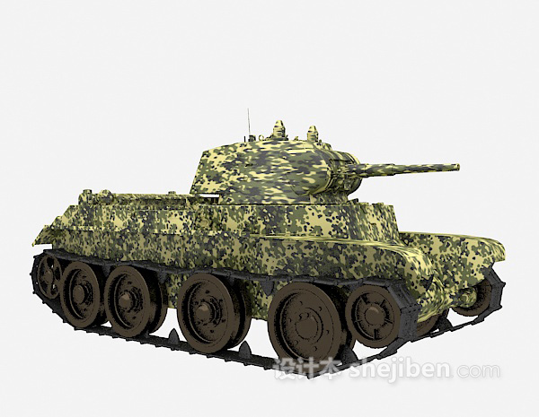 现代风格军绿色坦克3d模型下载