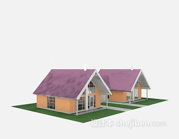 欧式风格紫色屋顶别墅3d模型下载