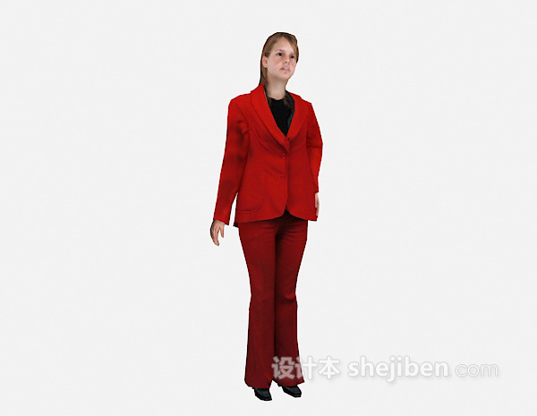 红色套装的女人3d模型下载