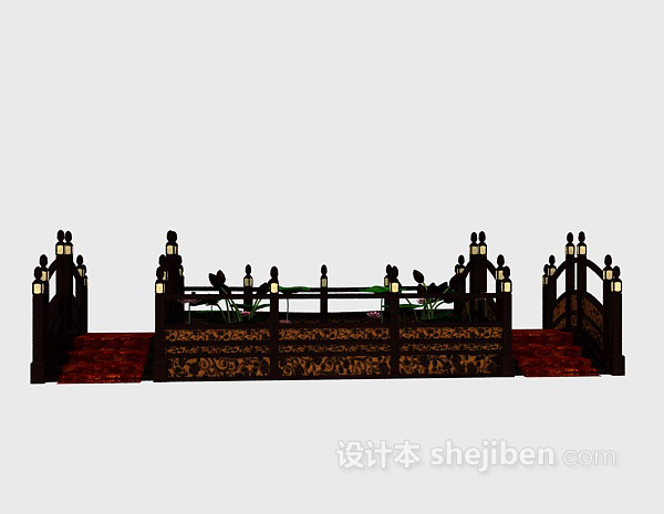 中式室内小桥模型3d下载