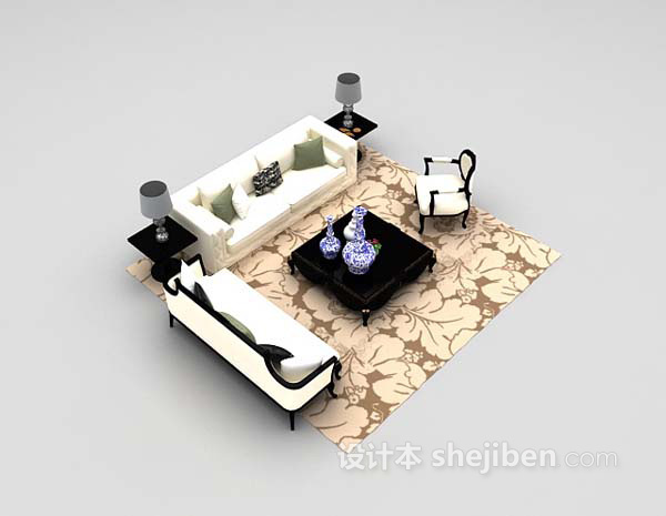 欧式白色沙发3d模型