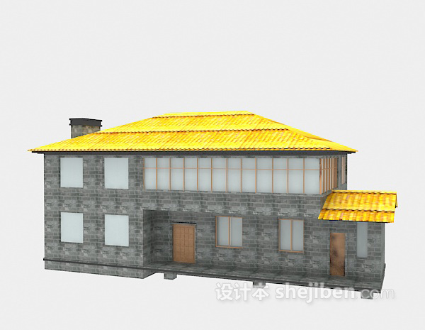 黄色屋顶别墅3d模型下载