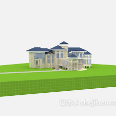 蓝色屋顶别墅3d模型下载