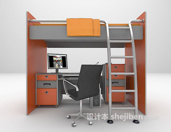 学生宿舍床3d模型下载