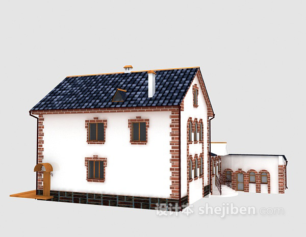 欧式风格蓝色欧式别墅3d模型下载