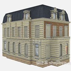 欧式蓝色屋顶别墅3d模型下载