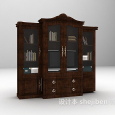 棕色木质书柜3d模型下载