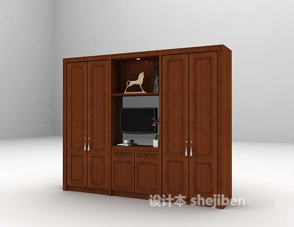 设计本现代棕色衣柜3d模型下载