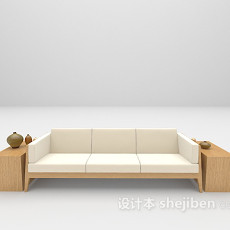 三人木质沙发3d模型下载