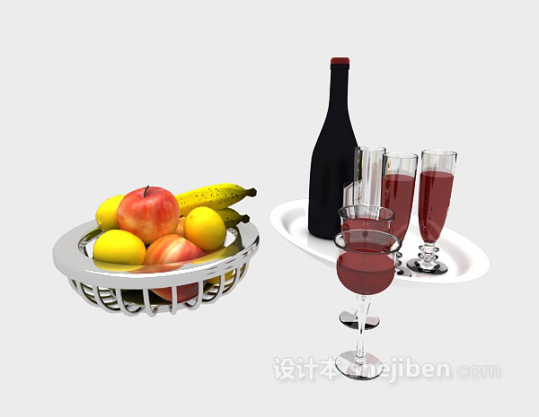 设计本红酒托盘果盘3d模型下载