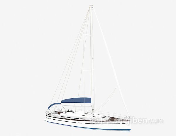 免费蓝白帆船3d模型下载