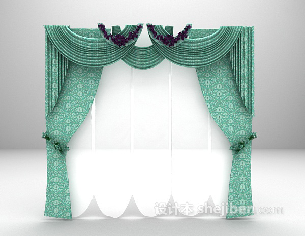 绿色欧式窗帘3d模型