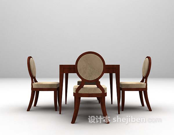 棕色桌椅3d模型欣赏