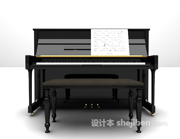 黑色钢琴带乐谱3d模型下载