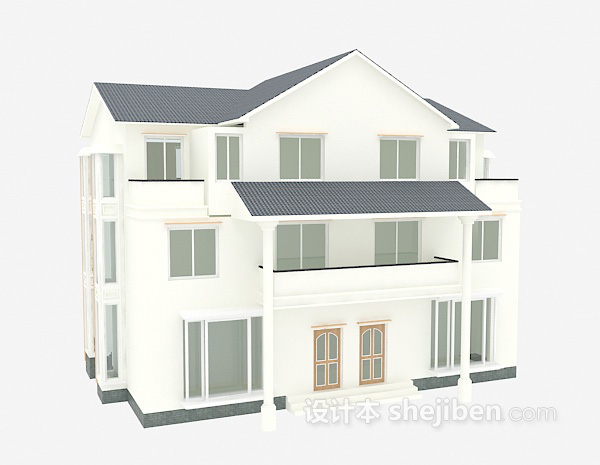 免费欧式白色别墅3d模型下载