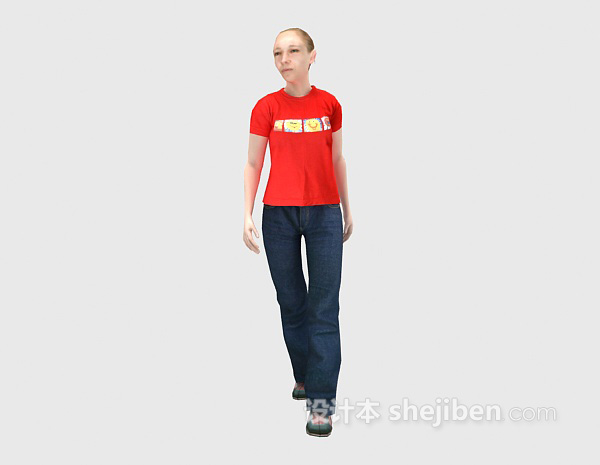 红色衣服女人3d人物模型下载