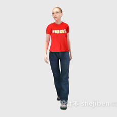 红色衣服女人人物3d模型下载