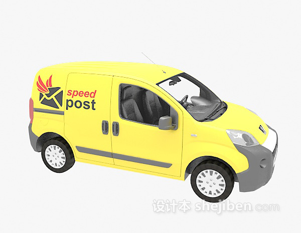 现代风格黄色快递车3d模型下载