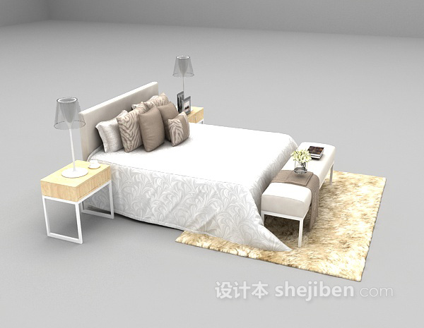 白色床具3d模型下载