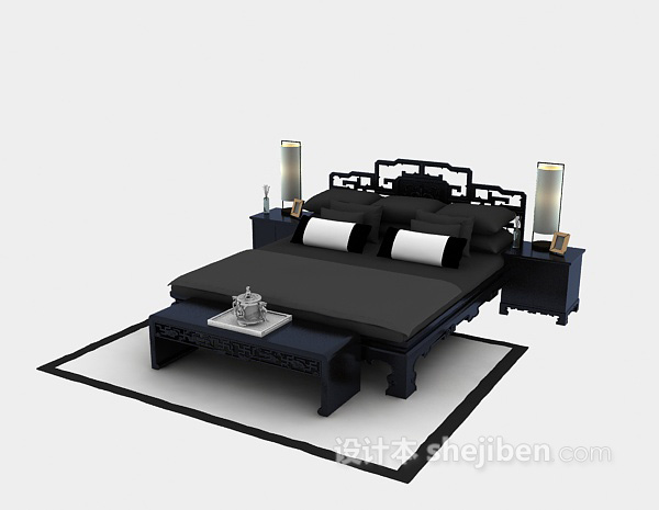 免费中式风格床具免费3d模型下载