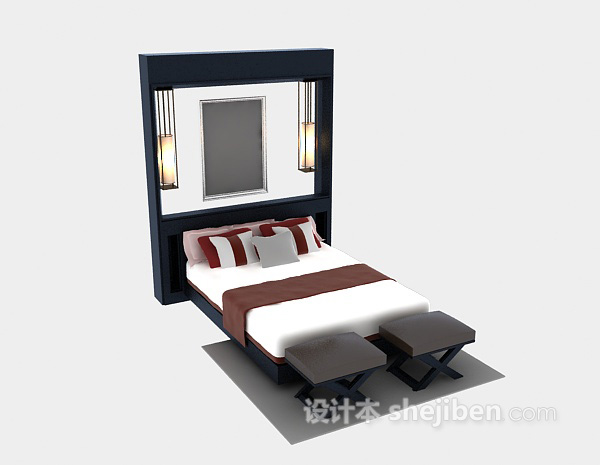 酒店双人床3d模型下载