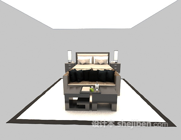 现代风格简易现代床具3d模型下载
