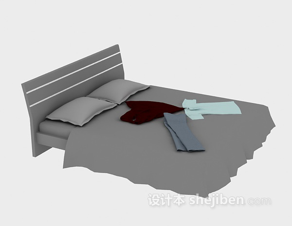双人木床3d模型下载