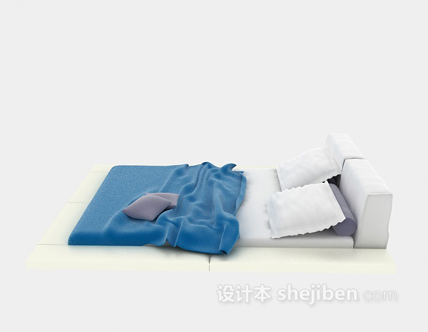 现代床垫布艺床3d模型下载