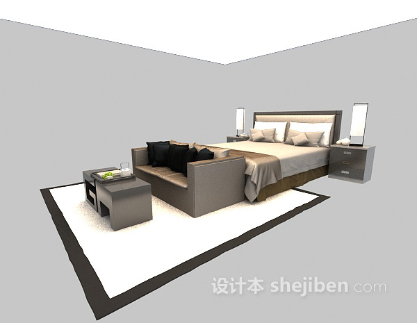 免费简易现代床具3d模型下载