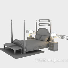 欧式木床3d模型下载