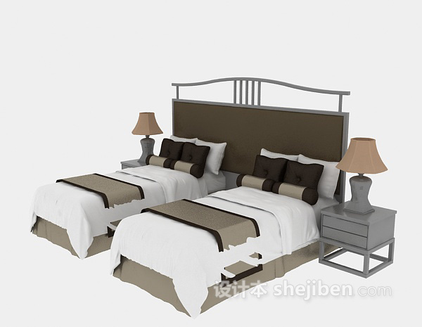 酒店单人床3d模型下载