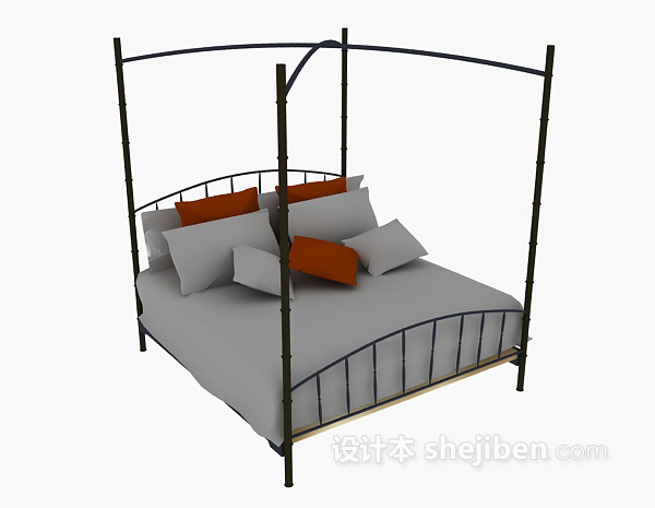 金属单人床3d模型免费下载