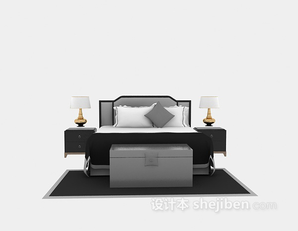 免费东南亚风格床具3d模型下载