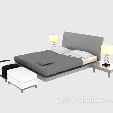 现代实木床3d模型下载