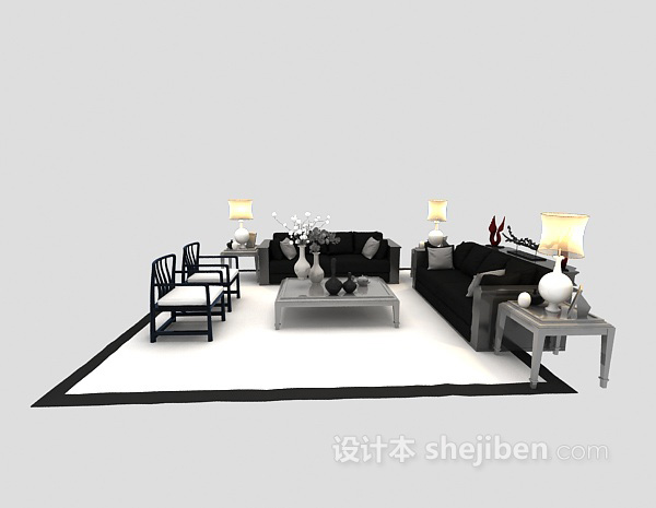 中式风格中式沙发3d模型下载