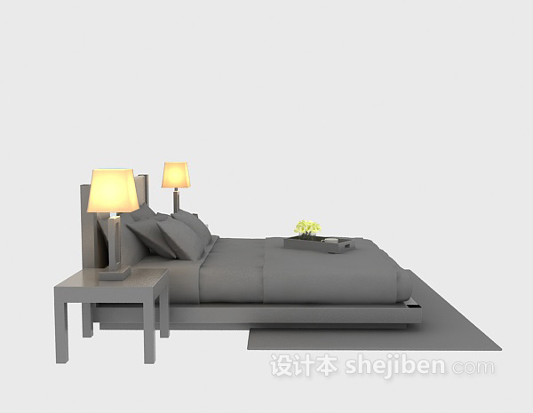 现代木床3d模型下载