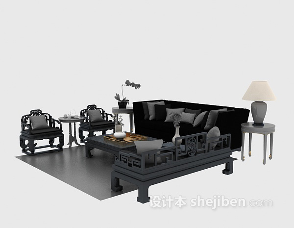中式木质沙发模型3d下载