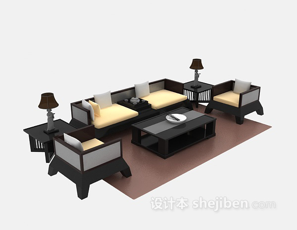 中式木质沙发3d模型