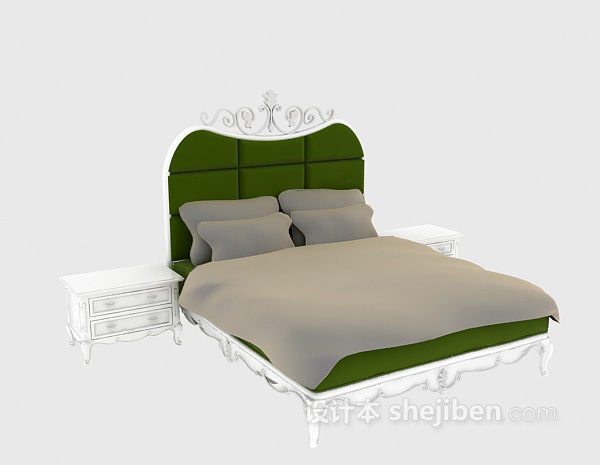 现代风格白色木质床3d模型下载