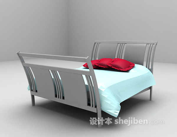 现代风格现代木床3d模型下载