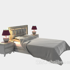 简欧风格双人床3d模型下载
