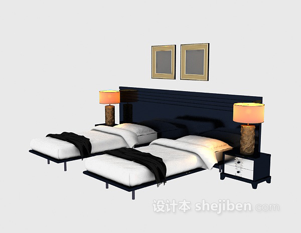 现代木质单人床3d模型下载