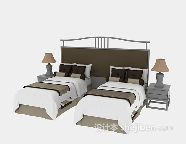 免费酒店单人床3d模型下载