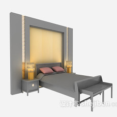 现代实木床家具3d模型下载
